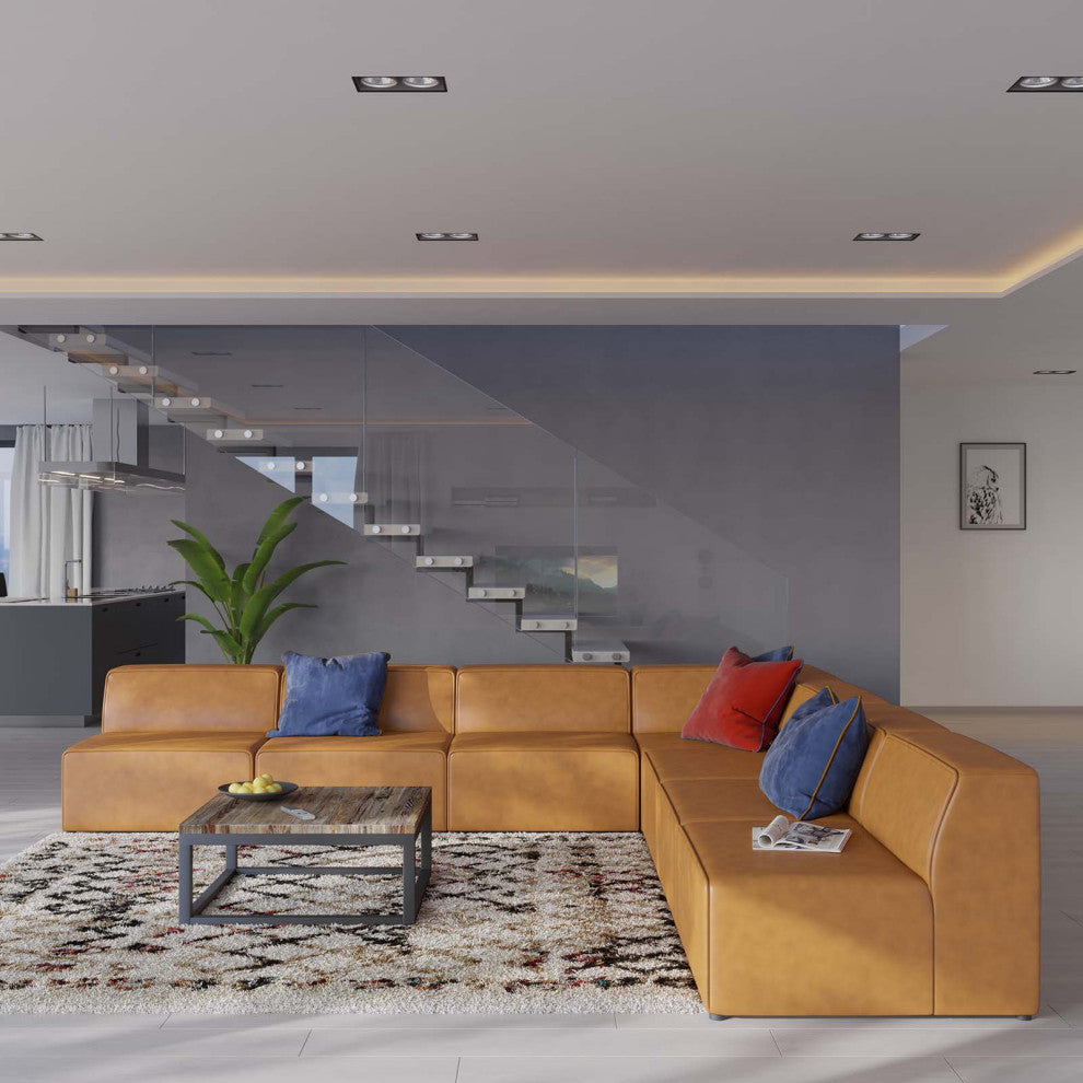 Mingle Vegan Leather 7-Piece Sectional Sofa, Tan