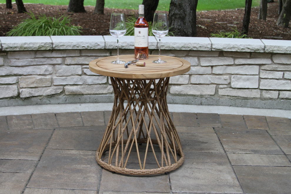 Bohemian Teak and Wicker Accent Table