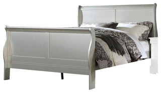 Benzara BM221305 Sleigh Design Eastern King Size Bed with Thin Legs, Silver