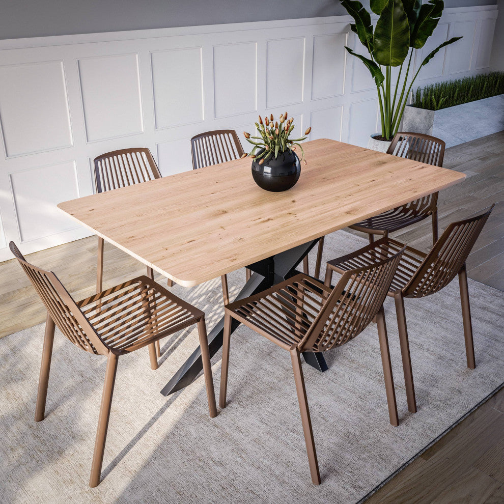 LeisureMod Acken Mid-Century Modern Plastic Dining Chair, Taupe
