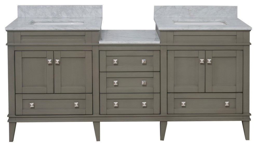 Eleanor 72" Double Bathroom Vanity, Weathered Gray, Carrara Marble