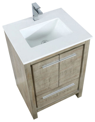 Lafarre 24" Rustic Acacia White Quartz Top, White Sink, and Monte Chrome Faucet