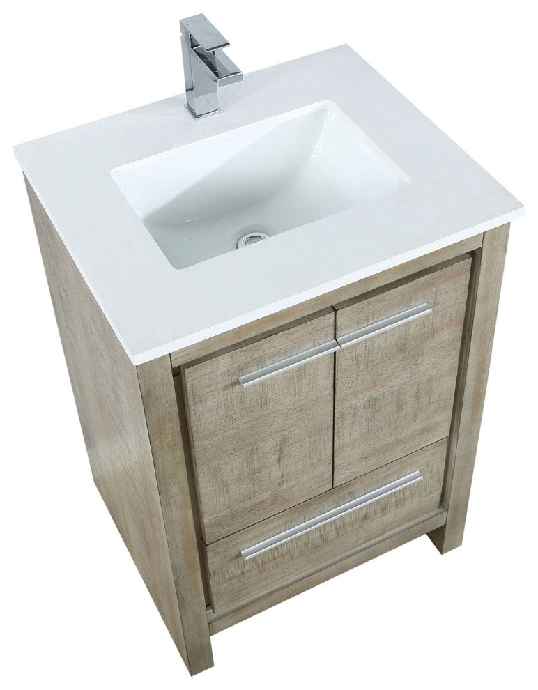 Lafarre 24" Rustic Acacia White Quartz Top, White Sink, and Monte Chrome Faucet