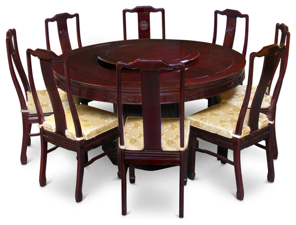 60" Rosewood Longevity Design Round Dining Table With 8 Chairs