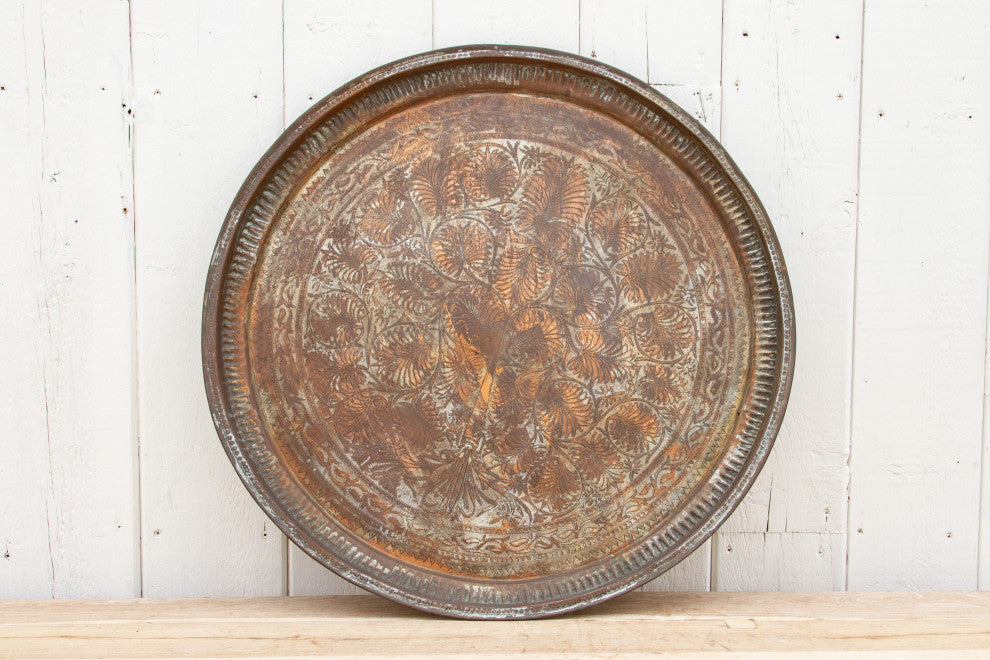 Antique Finely Engraved Copper Tray
