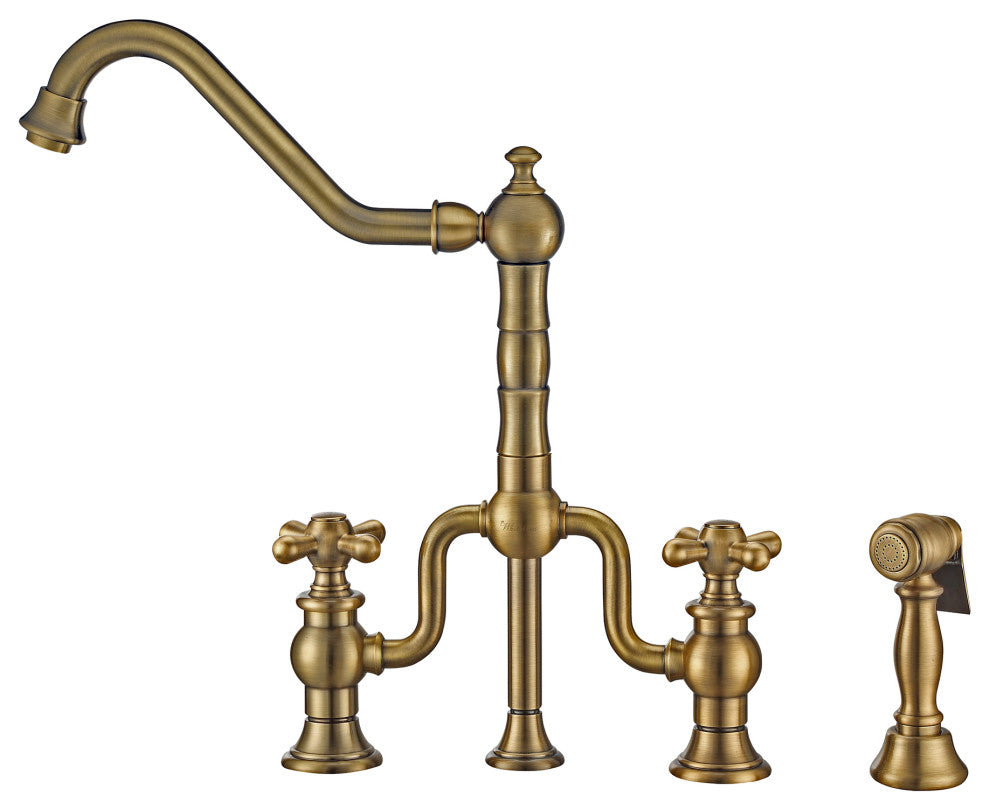 Twisthaus Plus Bridge Faucet With Long Traditional Swivel Spout, Cross Handles a