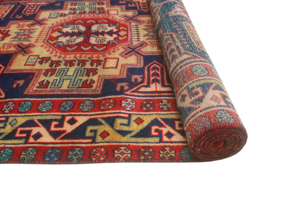 Fine Vintage Distressed Joyce Navy/Beige Runner, 4'2x11'0