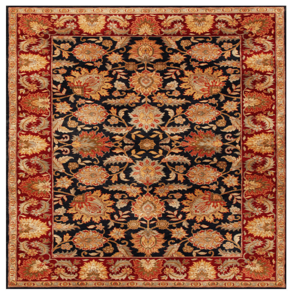 Agra AG-04 Traditional Black Floral Hand Knotted Wool Rug 6'x9'