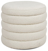 Fuji 19" Oversized Horizontal Tufted Round Storage Ottoman, Ivory White Boucle