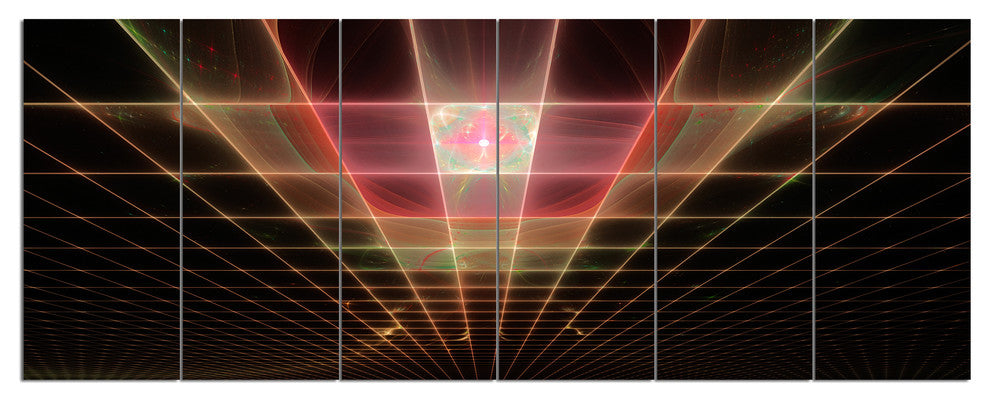 Pink on Black Laser Protective Grids, Abstract Canvas Print, 70"x28", 6 Panels