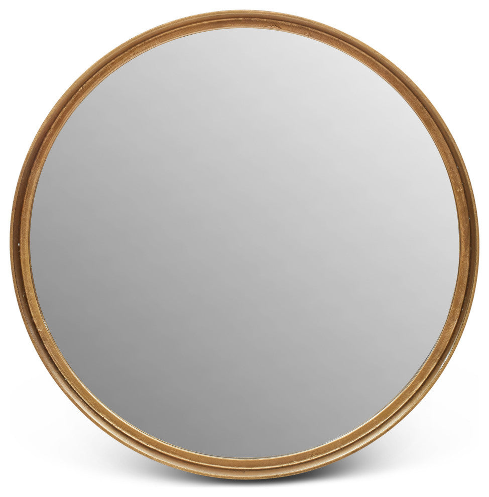 Samar 39" Round Mirror, Antique Brass