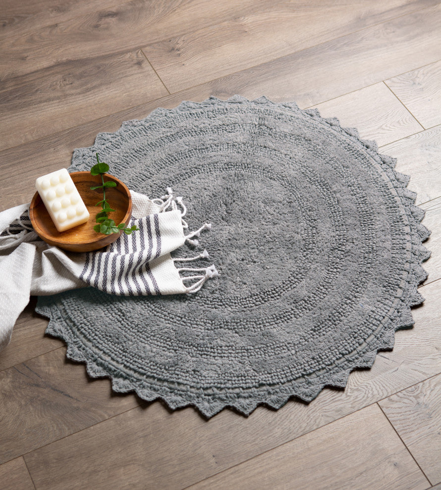 Gray Round Crochet Bath Mat