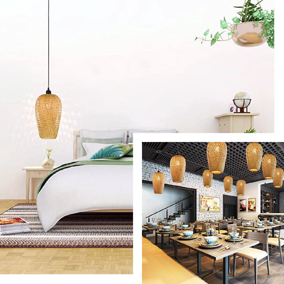 Natural Color bamboo 1 Light rattan hanging light Boho dome light fixtures