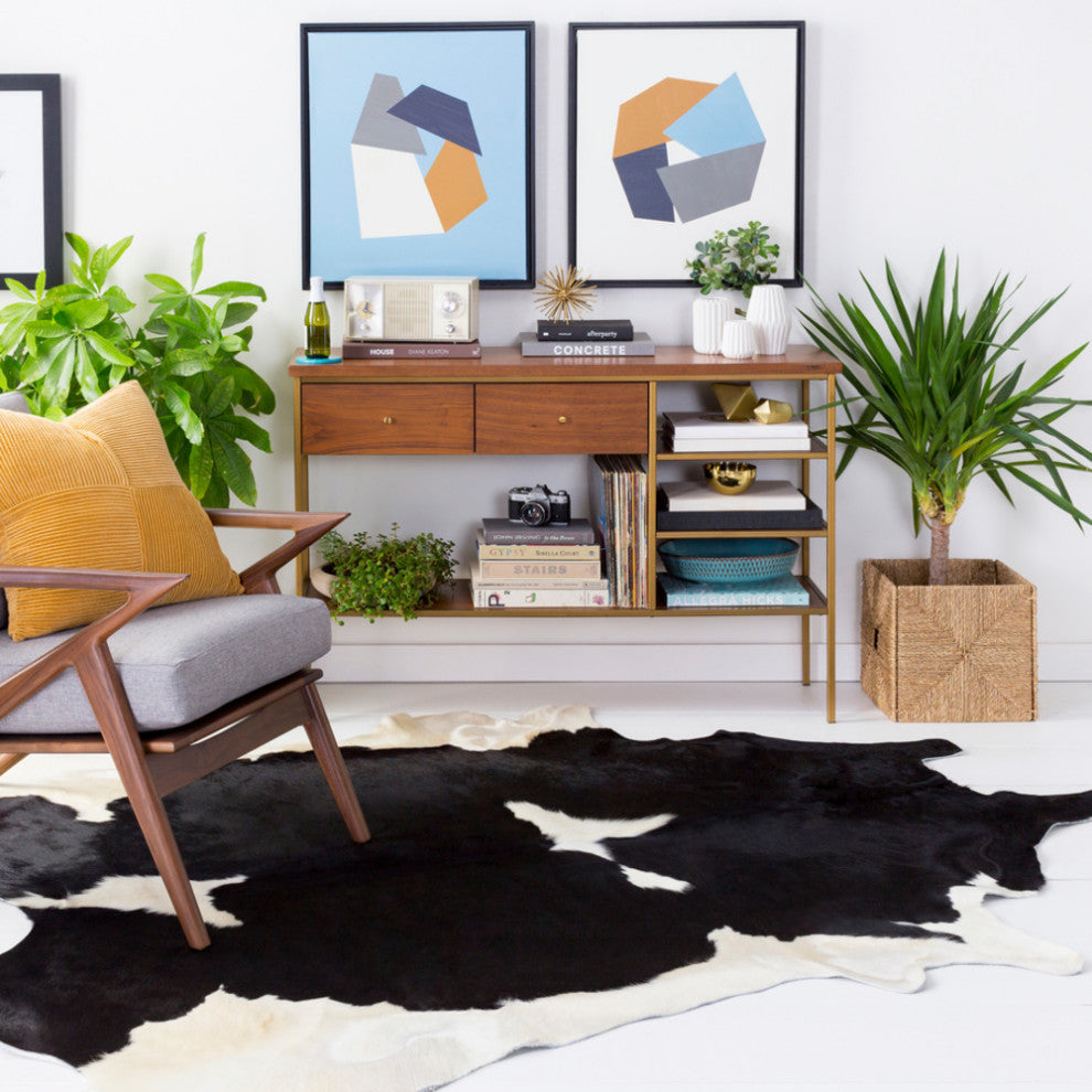 Surya Duke DUK-1002 Hide, Leather & Fur Area Rug, Dark Brown, 5' Square