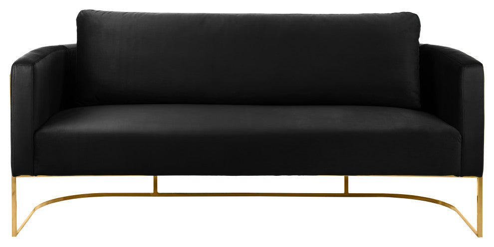 Casa Velvet Upholstered Sofa, Black, Gold Finish