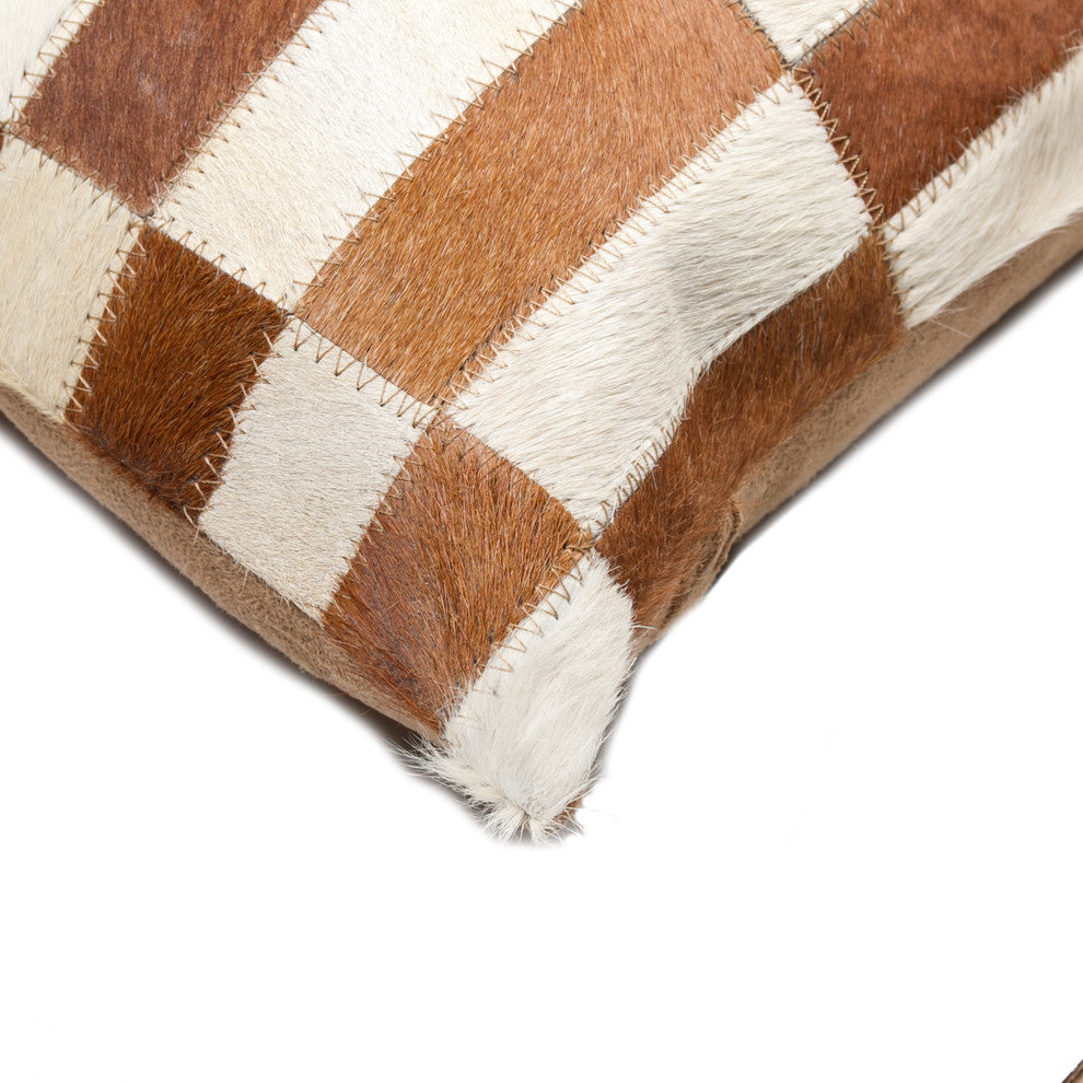 12"x20" Torino Linear Cowhide Pillow, Brown and White