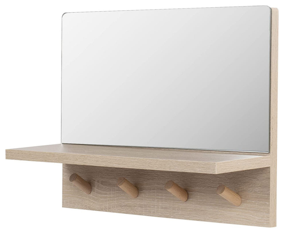 Alva 16" Mirror With Display Shelf & Four Storage Hooks