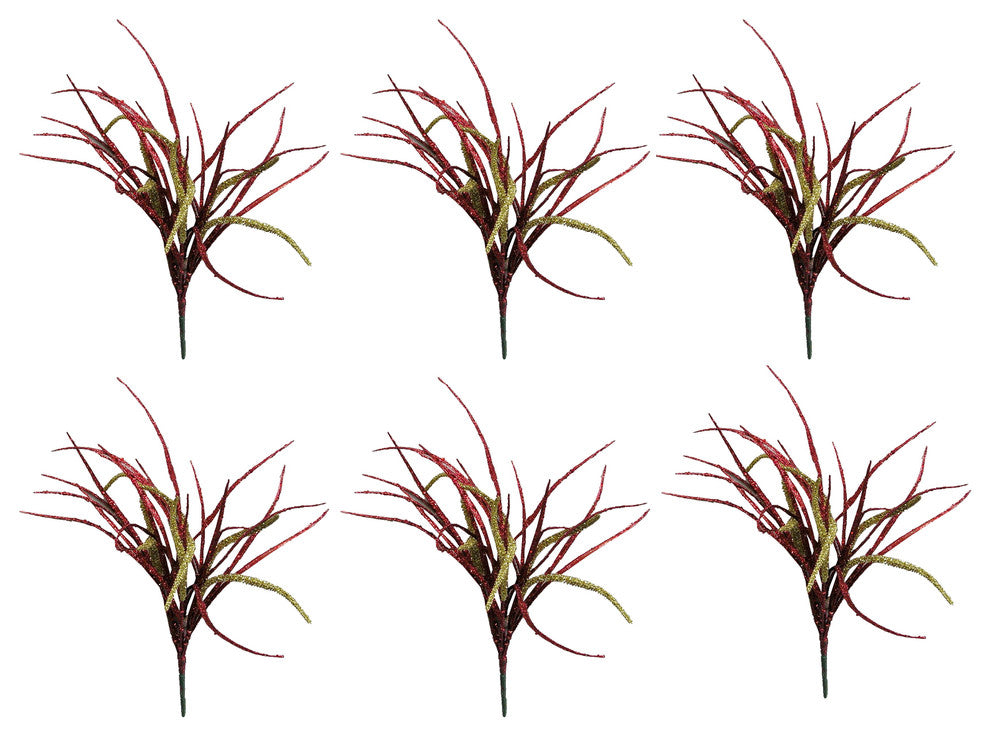 6 Pieces 15" Glitter Pigeon Bush Christmas Spray, Red/Gold