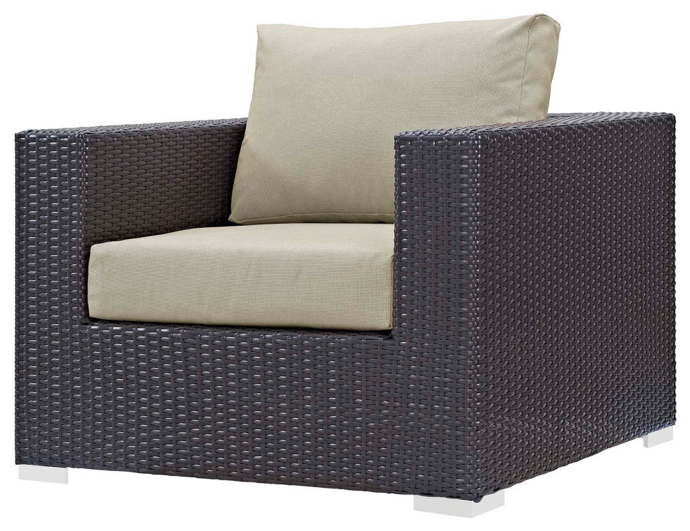 Outdoor Patio Lounge Chair and Table Fire Pit Set, Fabric Rattan Wicker, Beige
