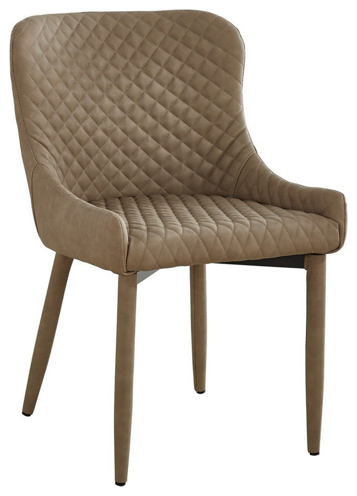 Benzara BM288160 16" Modern Dining Chair, Beige Vegan Faux Leather, Metal Legs
