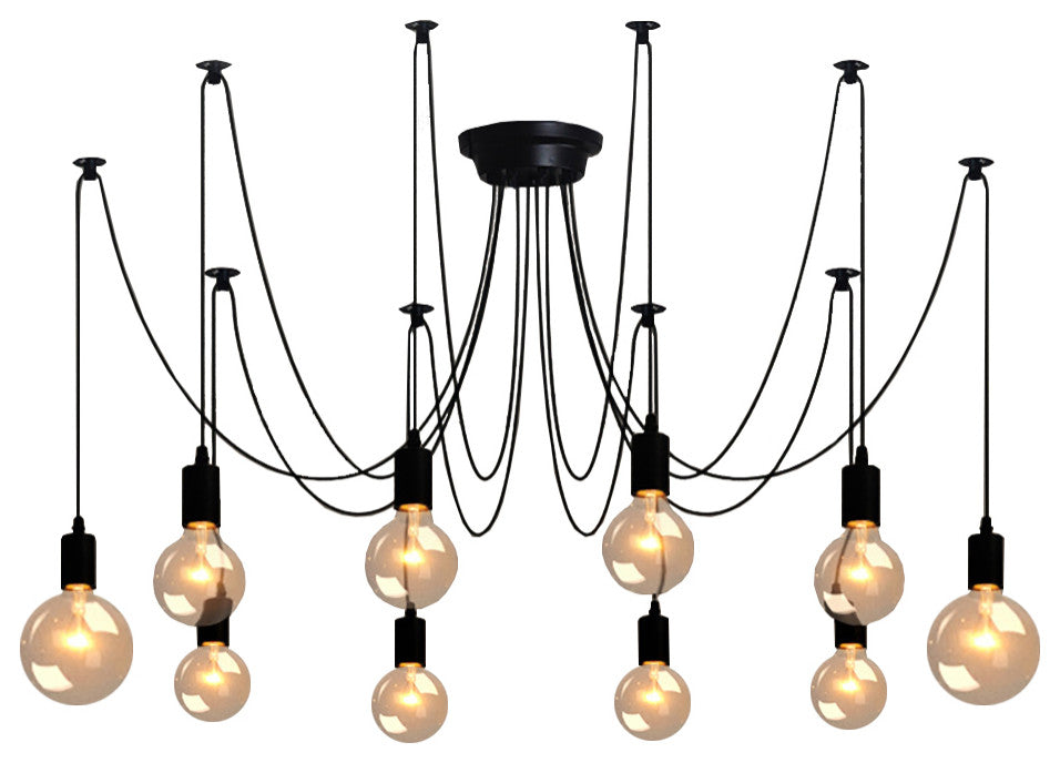 Black Industrial Edison Spider Chandelier Pendant Lights, Adjustable, 10 Lights