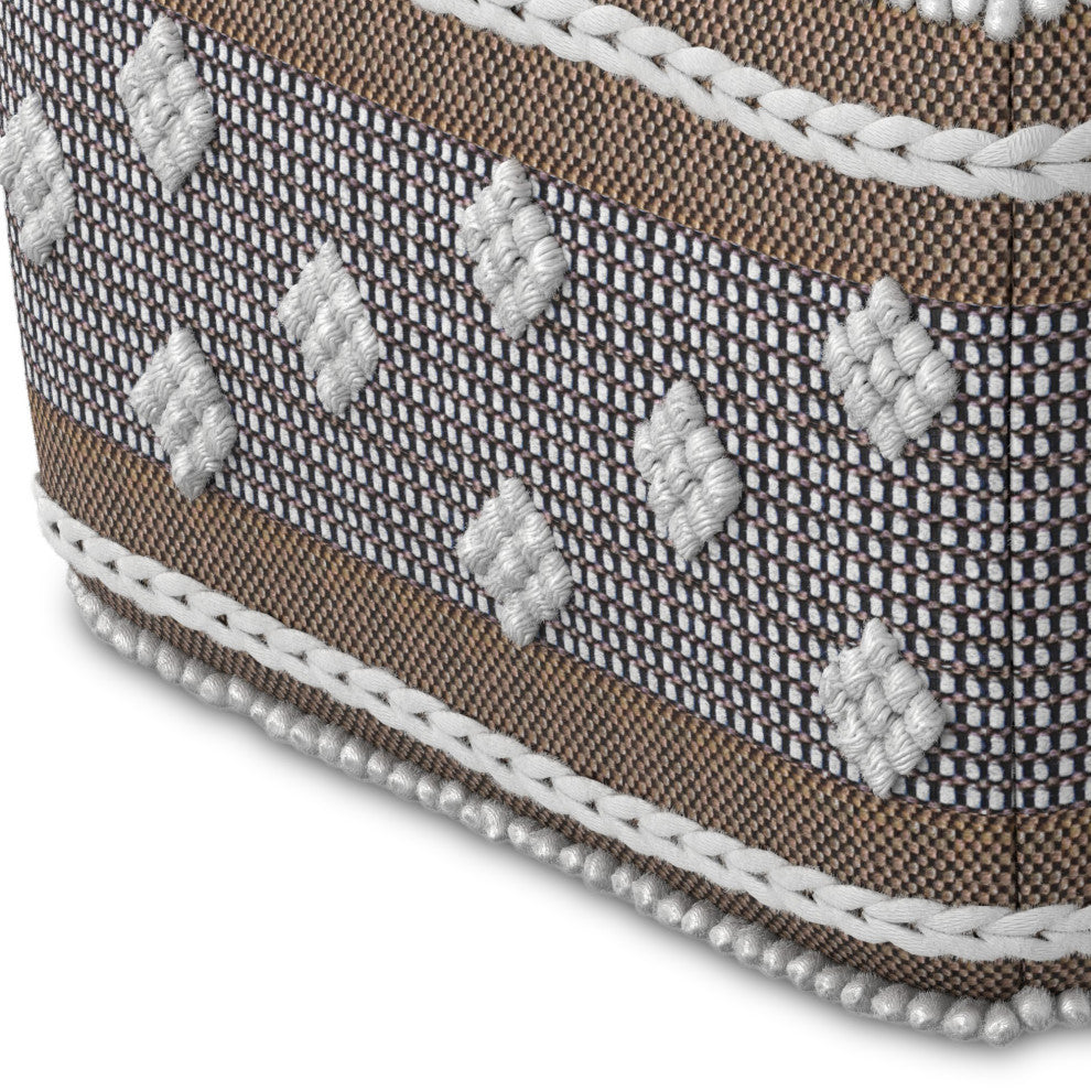 Mapleton Outdoor/Indoor Pouf, White, Beige, Gray Polystyrene Filling