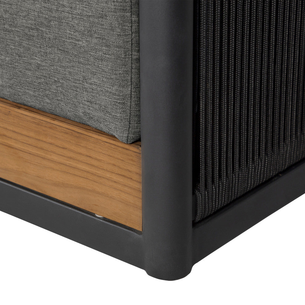 Artesia Outdoor Patio Chair Teak Wood/Black Rope Dark Gray Olefin Cushions