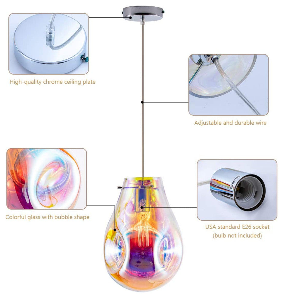 Modern Glass Pendant, Colorful Contemporary Hanging Light