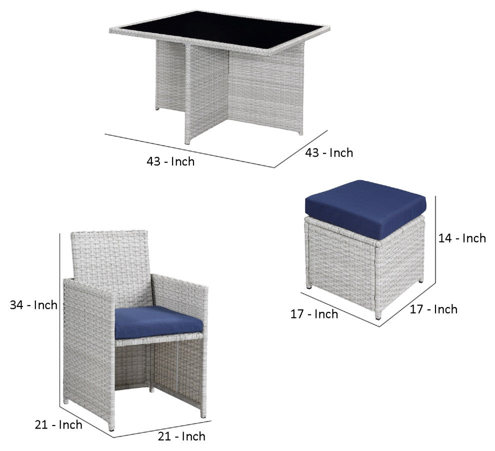Benzara BM269034 9 Piece Patio Set With Wicker Frame and Ottoman, White