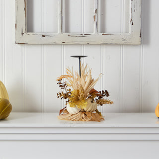 12" Autumn Harvest and Pumpkin Fall Candle Holder
