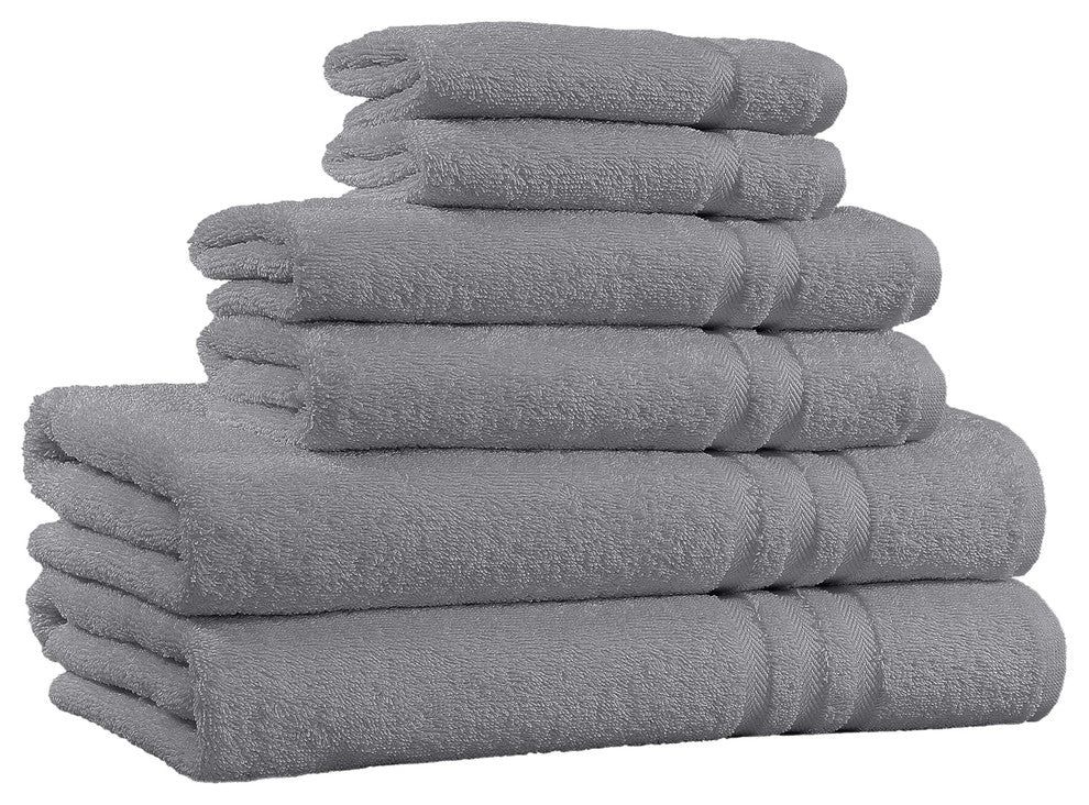 100% Cotton 6-Piece Bath Towel Set - 650 GSM - Made in India, Grey