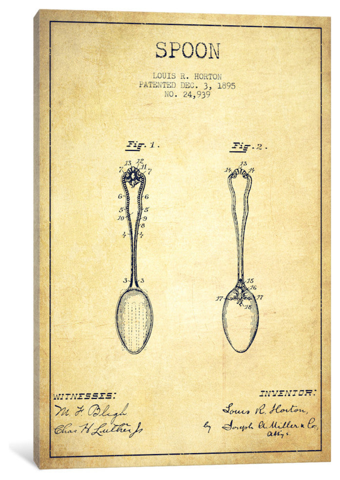 "Spoon Vintage Patent Blueprint" by Aged Pixel, Canvas Print, 18"x12"
