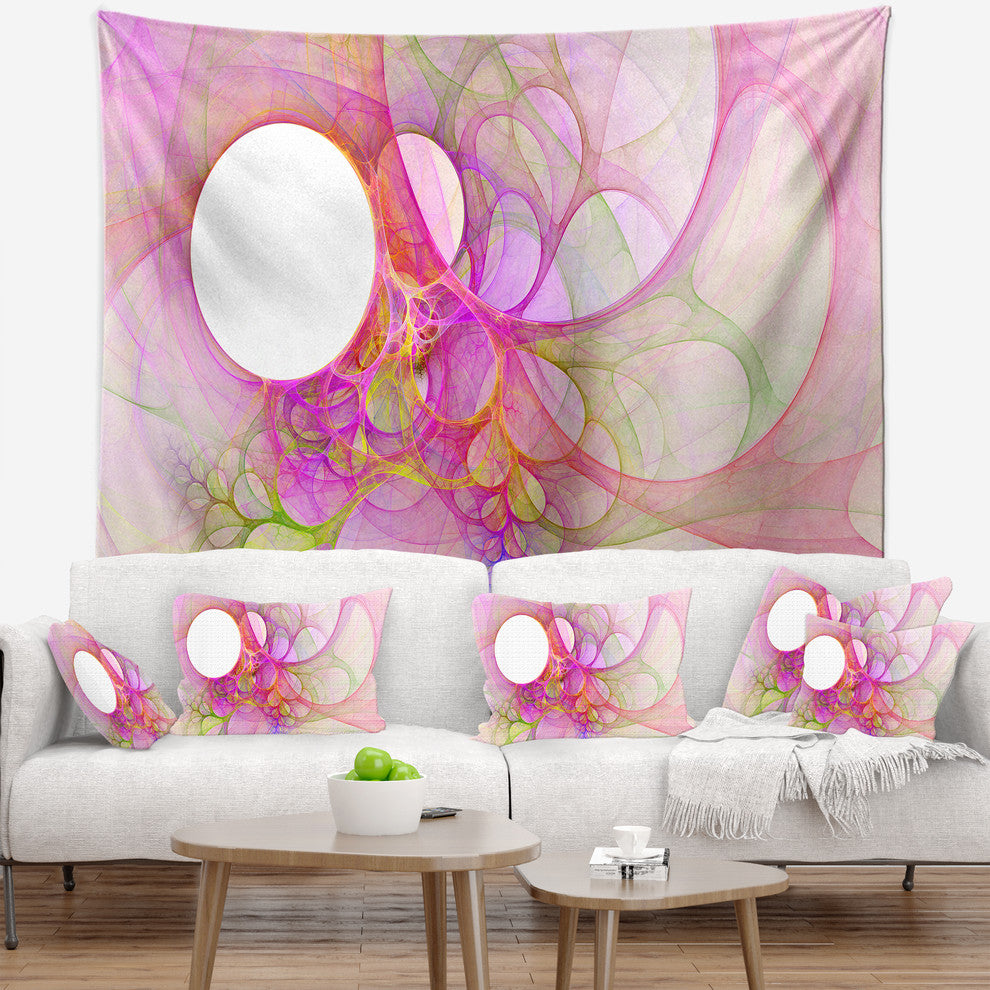 Light Pink Angel Wings on White Abstract Wall Tapestry, 80"x68"