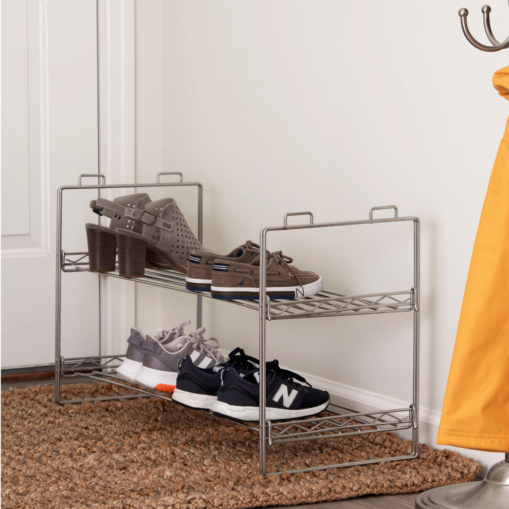 Stackable Two-Tier Metal Shoe Rack for Closet Storage, Silver