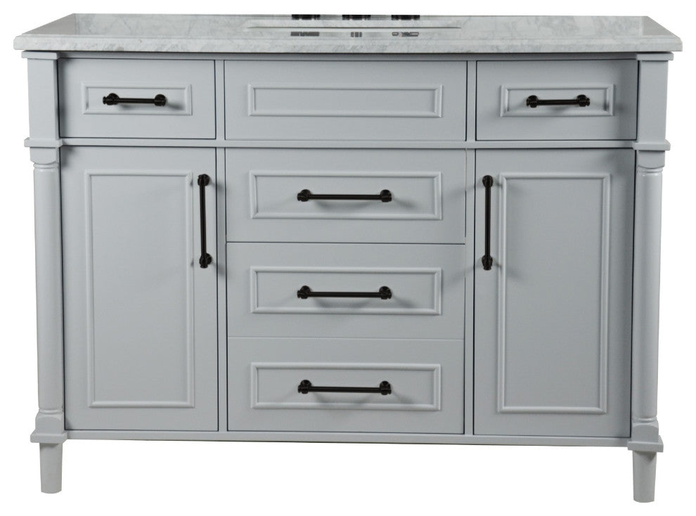 48" Single Vanity, Light Gray With White Carrara Marble Top