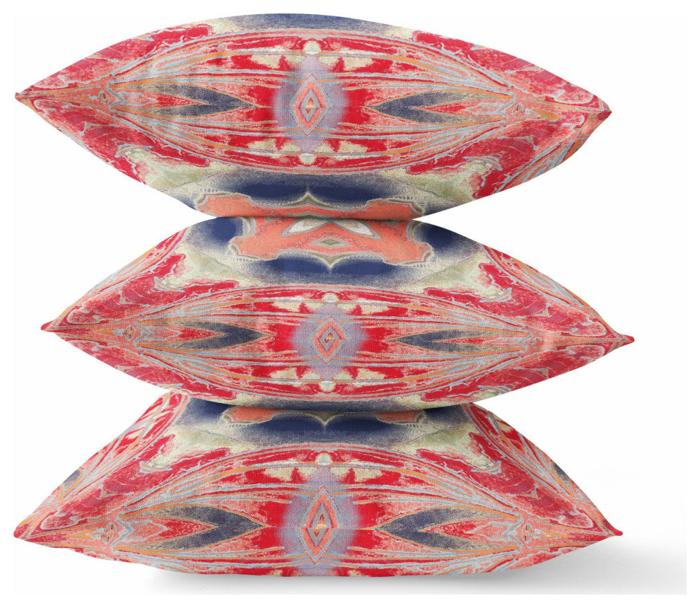 20" Red Cream Geo Tribal Suede Throw Pillow