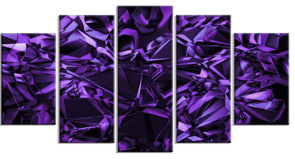 Purple Crystal Texture Design, Contemporary Canvas Art Print, 60"x32", 5 Panels