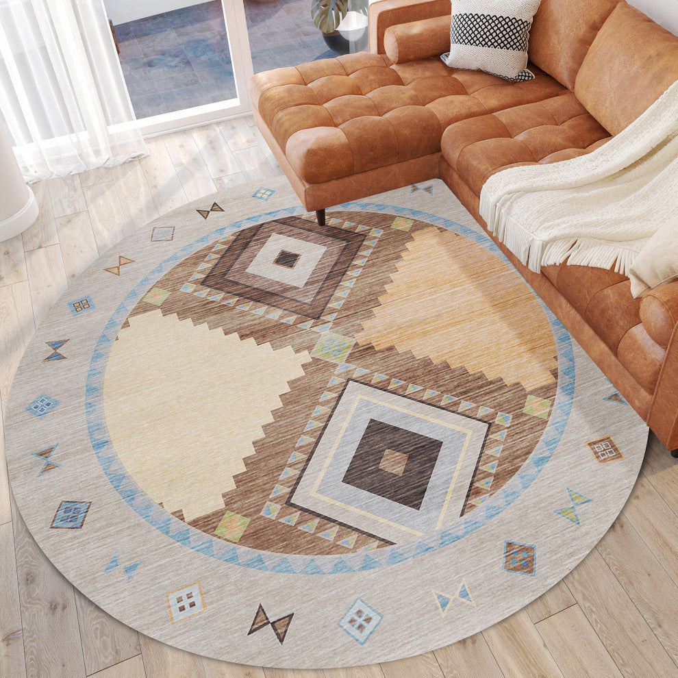 Indoor/Outdoor Phoenix PH2 Taupe Machine Washable 8' x 8' Round Rug