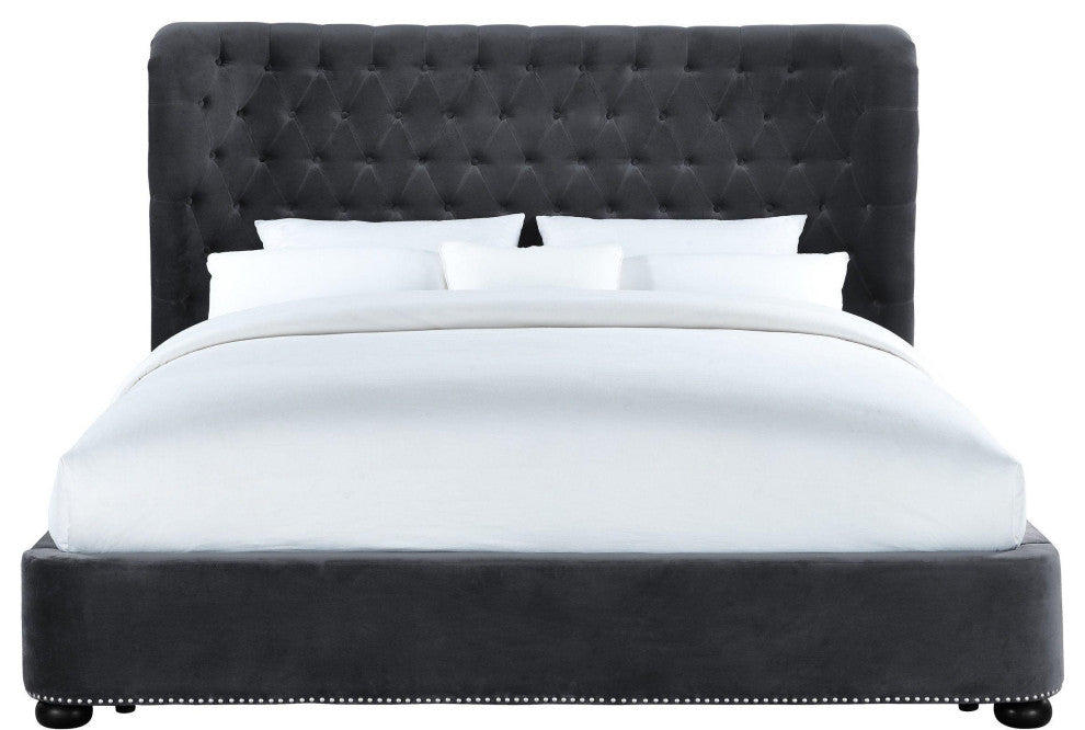 Finley Gray Velvet Bed, King Size