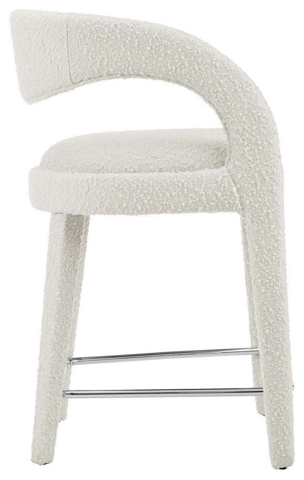 Pinnacle Boucle Upholstered Counter Stool Set of 2, Ivory Silver