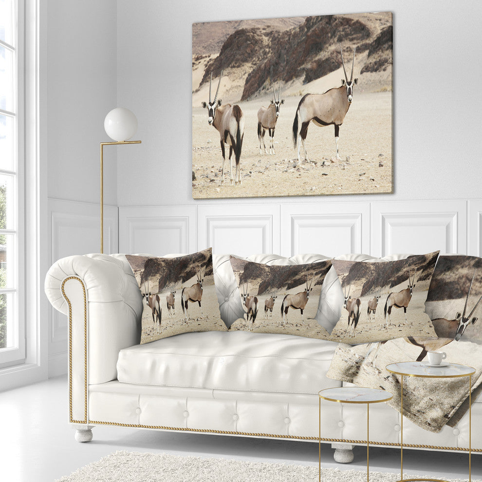 Beautiful Wildebeests On Valley Landscape Printed Throw Pillow, 18"x18"