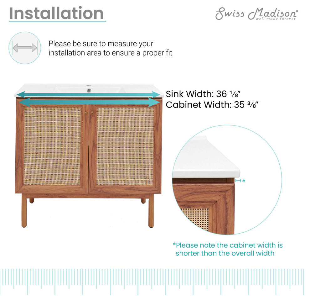 Classe Bathroom Vanity, Oak, 36"