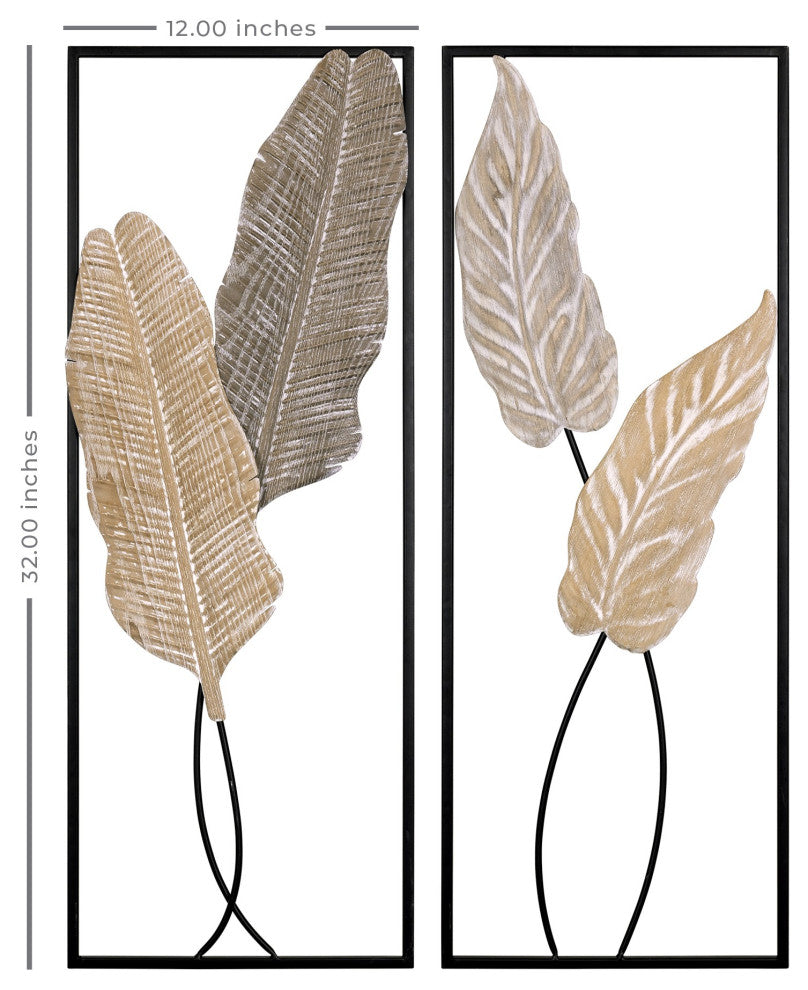 Two Piece Metal Leaves and Branch Wall Art