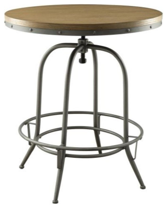 Wooden Top Round Adjustable Bar Table, Warm Brown