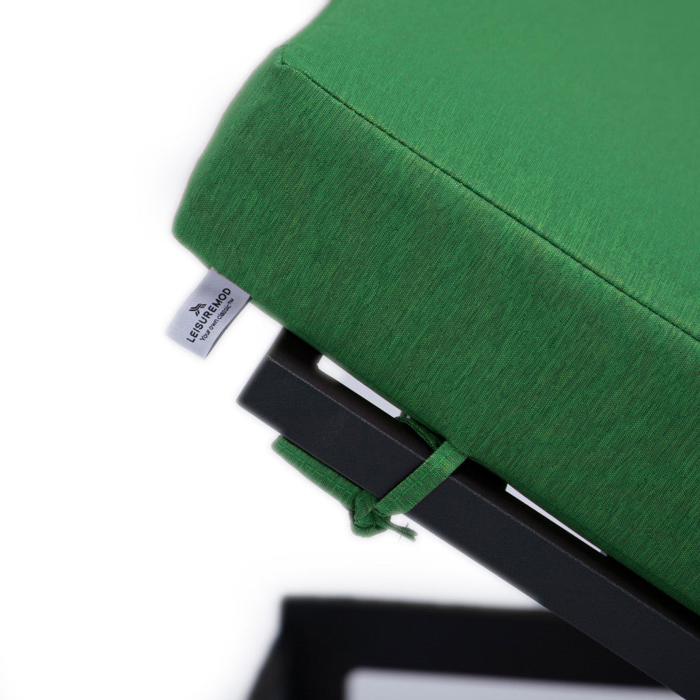 LeisureMod Chelsea Chaise Lounge Chair With Cushions & Side Table, Green