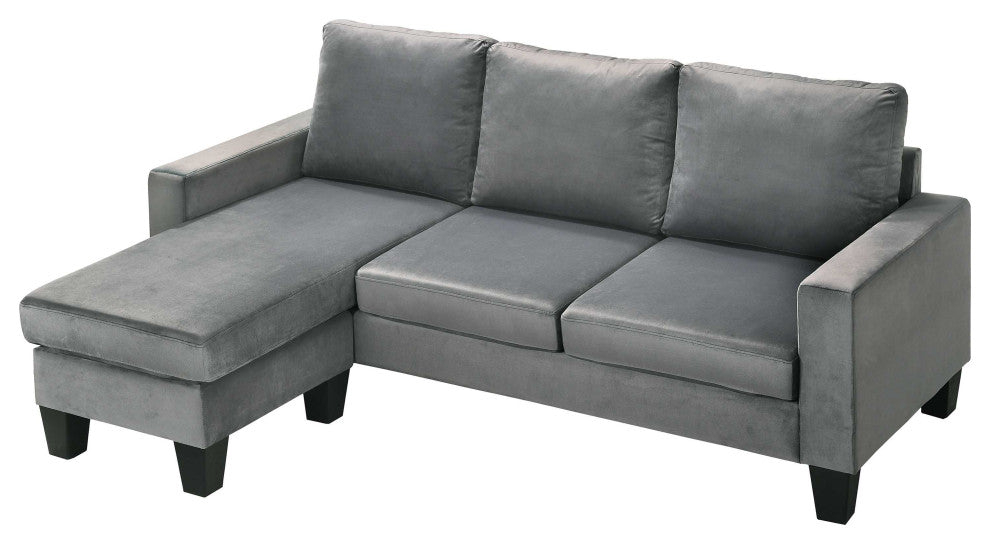 Jessica 77 in. W Flared Arm Velvet L Shaped Sofa, Gray