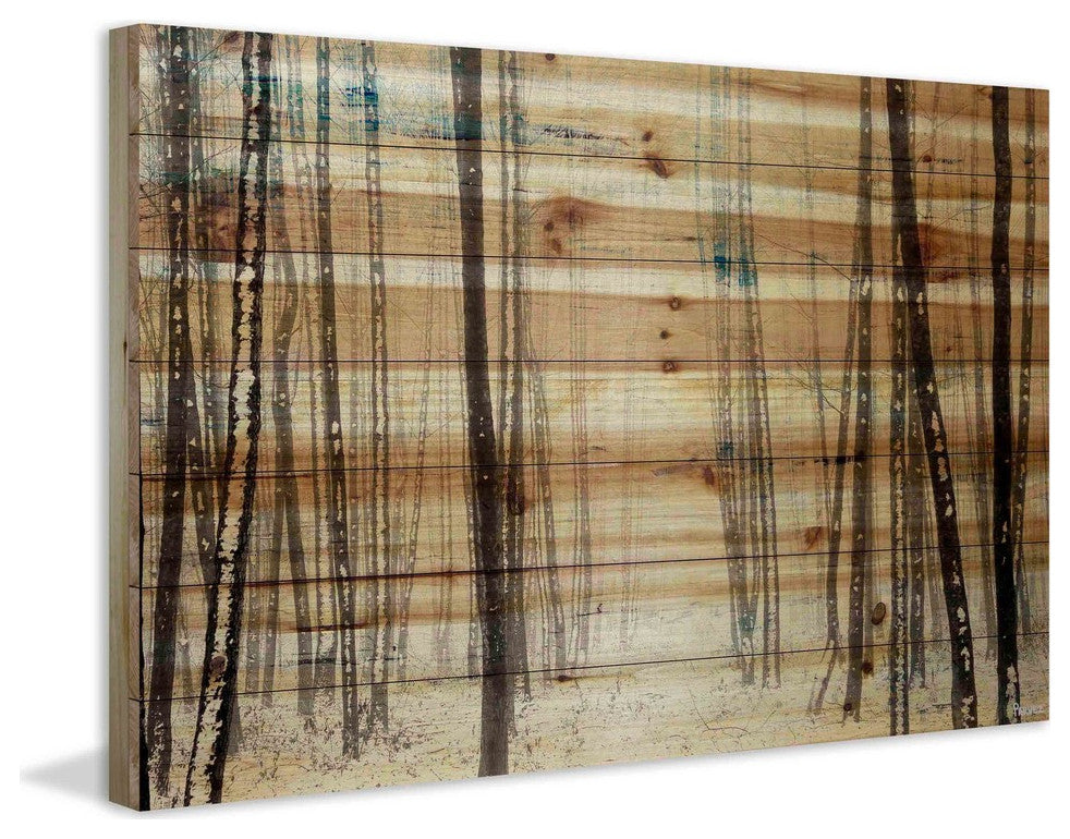 "Thin Trees" Painting Print on Natural Pine Wood, 60"x40"