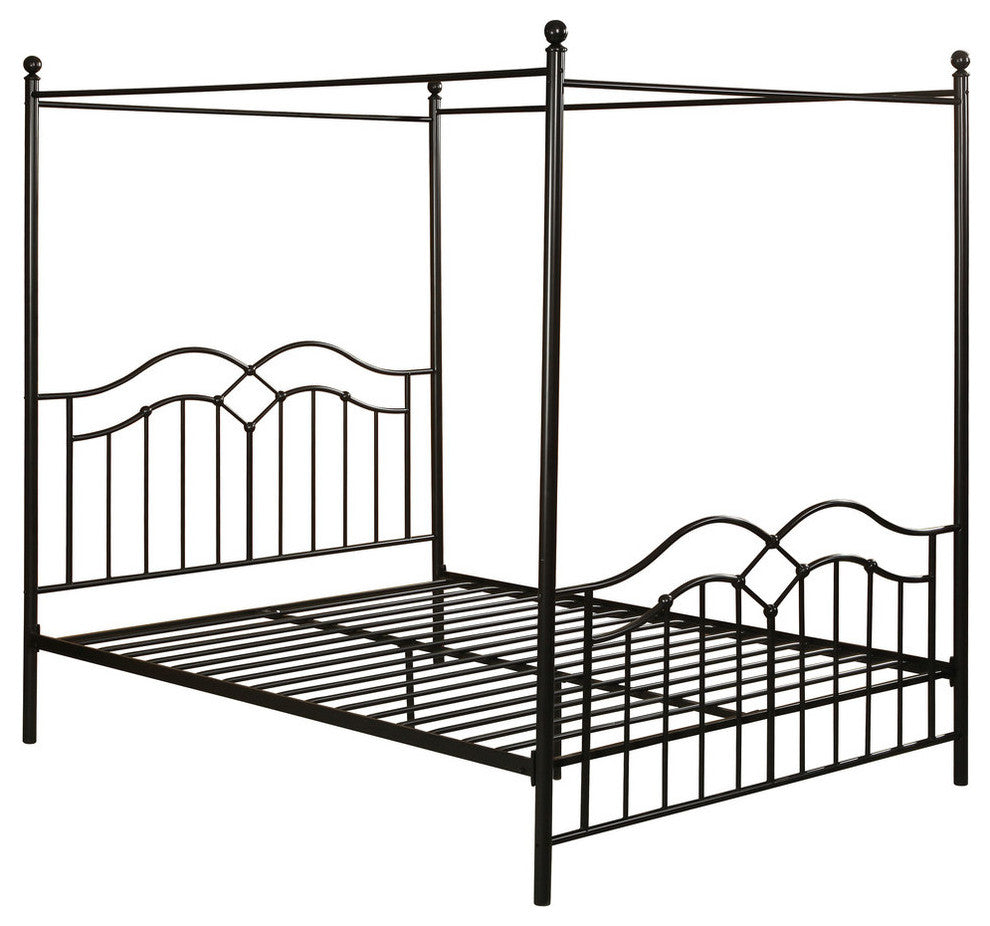 Simona Traditional Iron Canopy Queen Bed Frame, Flat Black