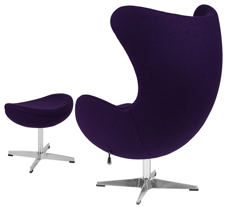 Purple Wool Fabric Egg Chair With Tilt-Lock Mechanism And Ottoman