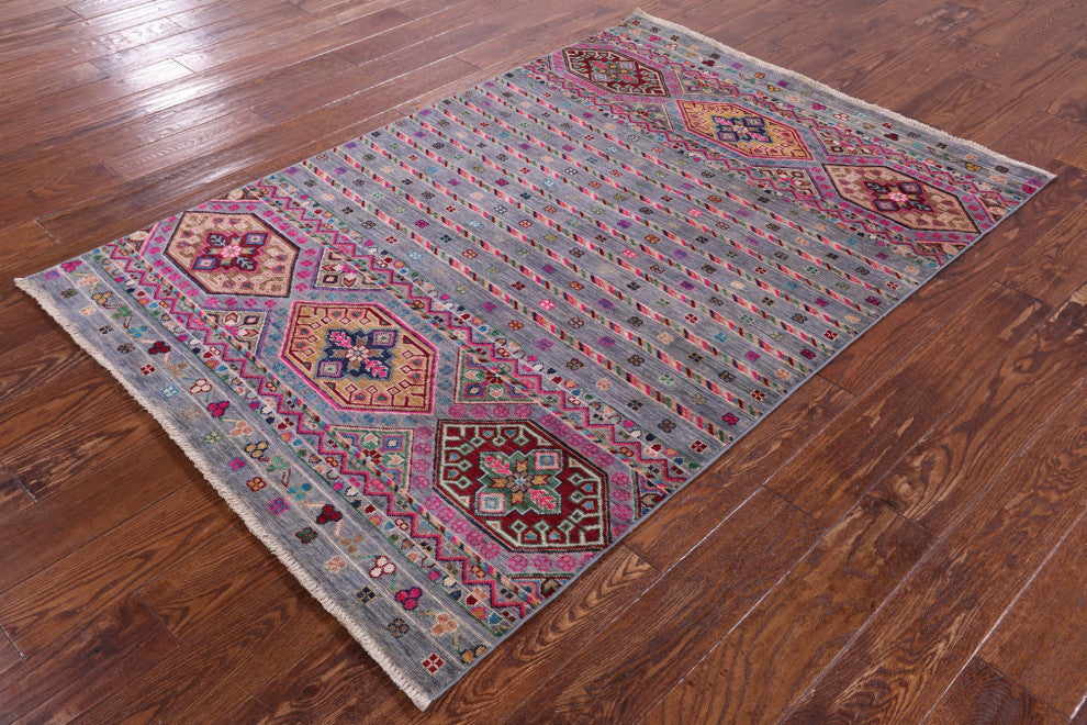 4' 1" X 6' 0" Khorjin Super Kazak Hand-Knotted Wool Rug - Q12570